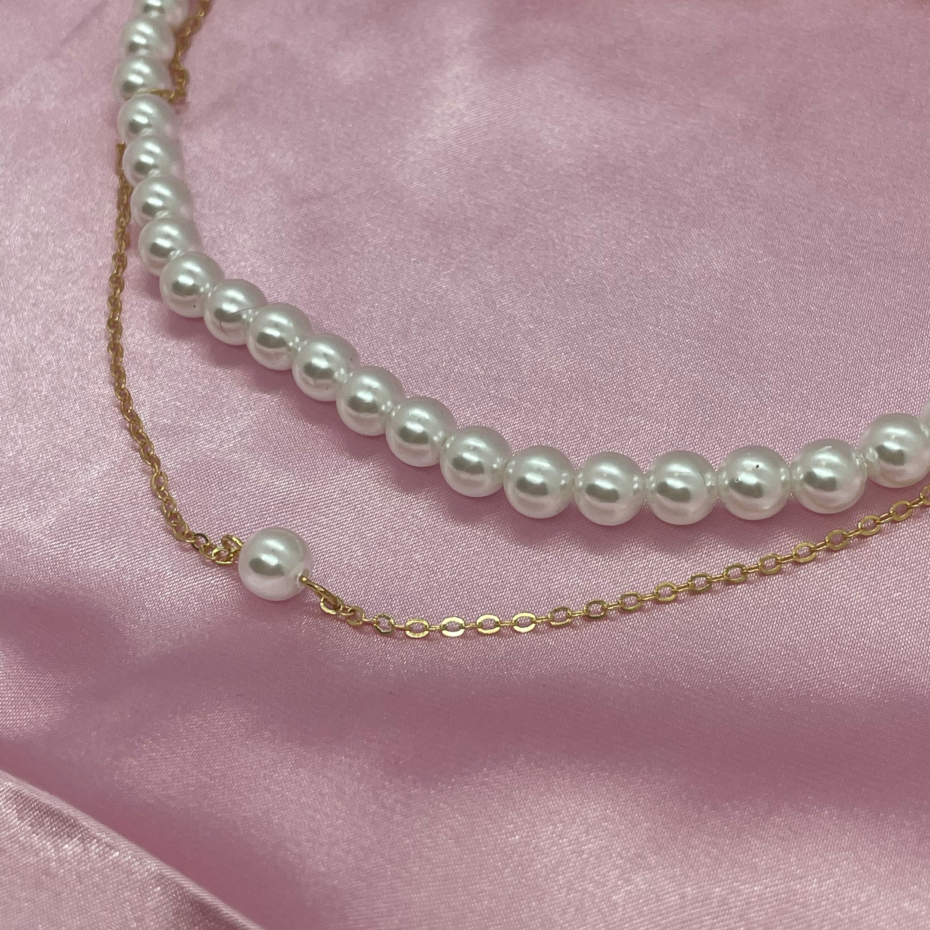 Double Pearl Necklace Gold
