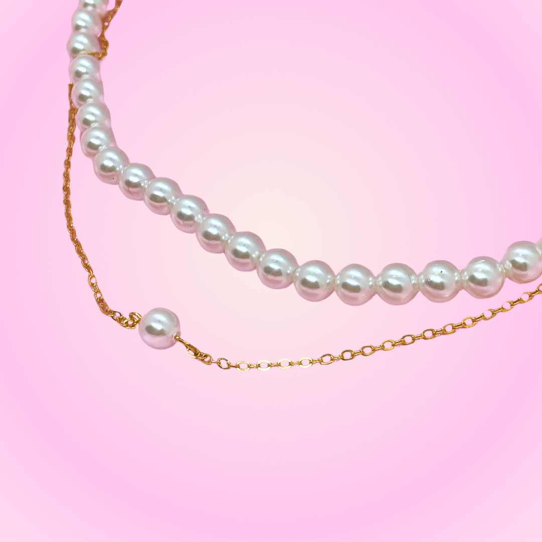 Double Pearl Necklace Gold