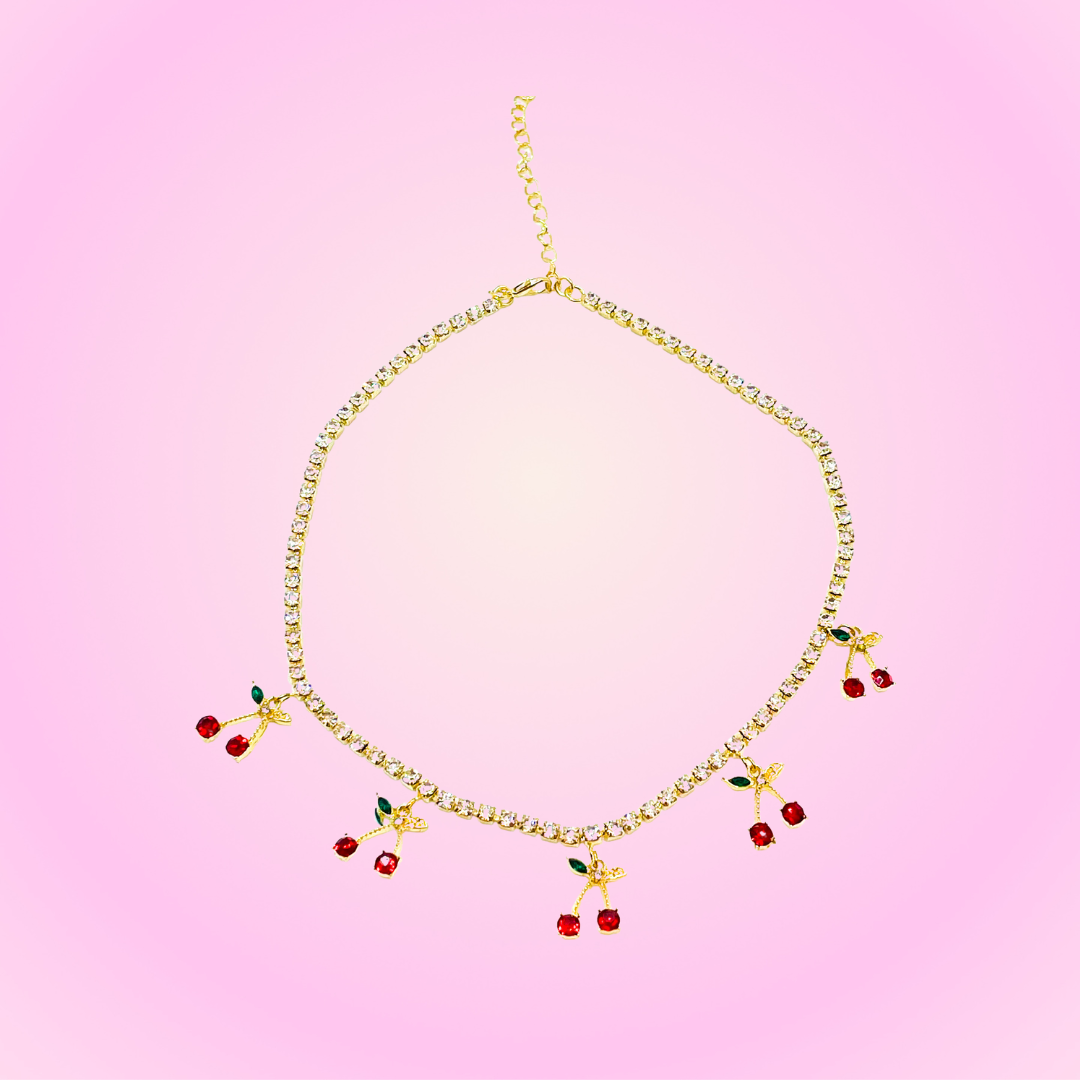 Cherry Iced Out Necklace Gold
