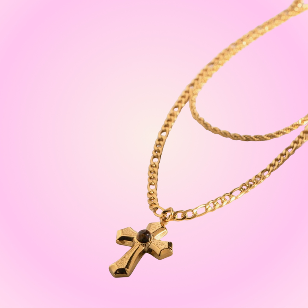 Gem Duo Cross Necklace