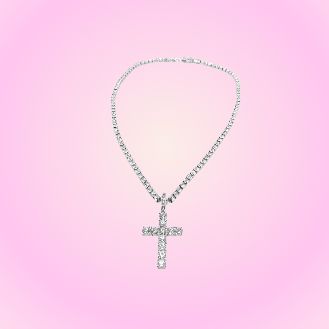 Icy Cross Necklace Silver