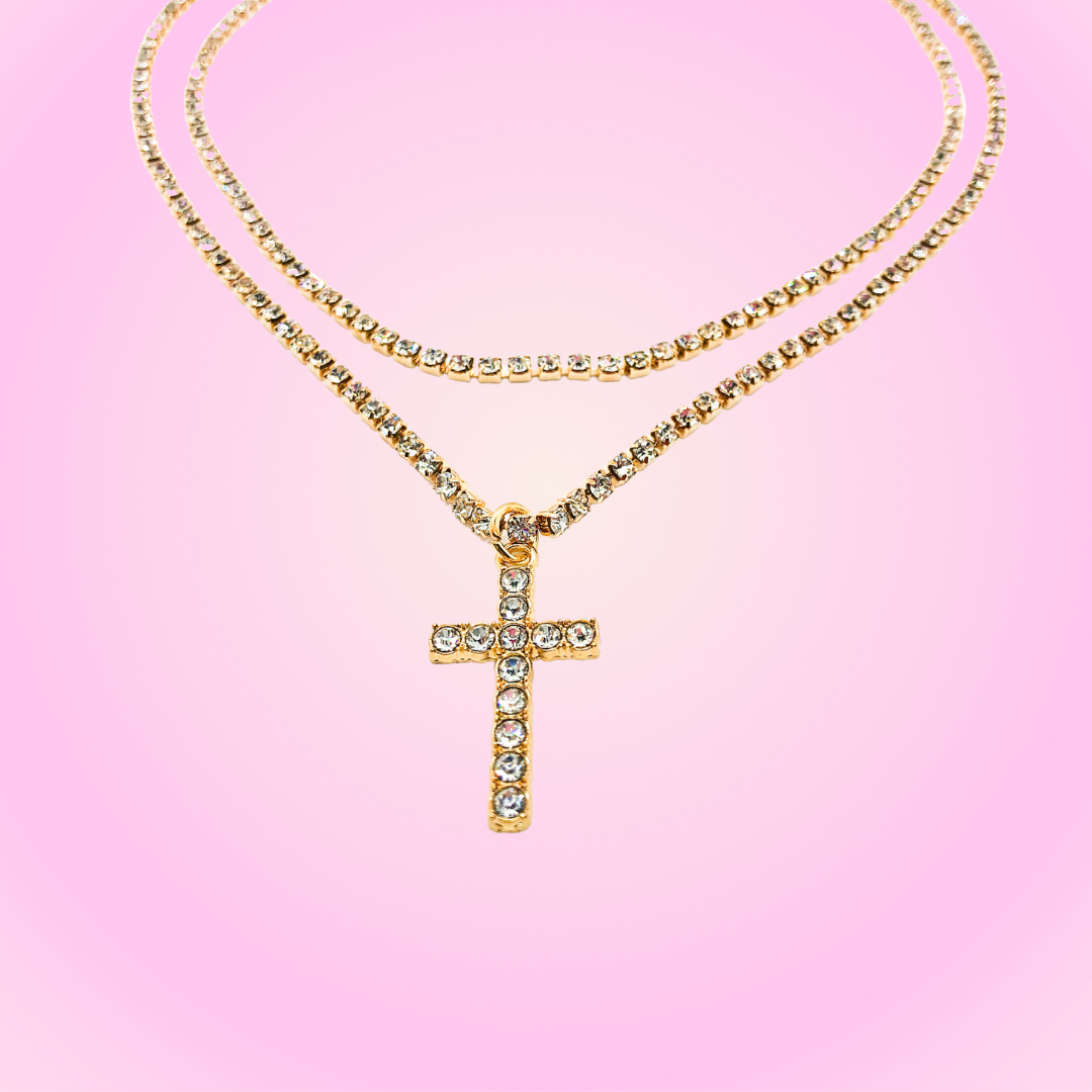 Collier Croix Glacée Or