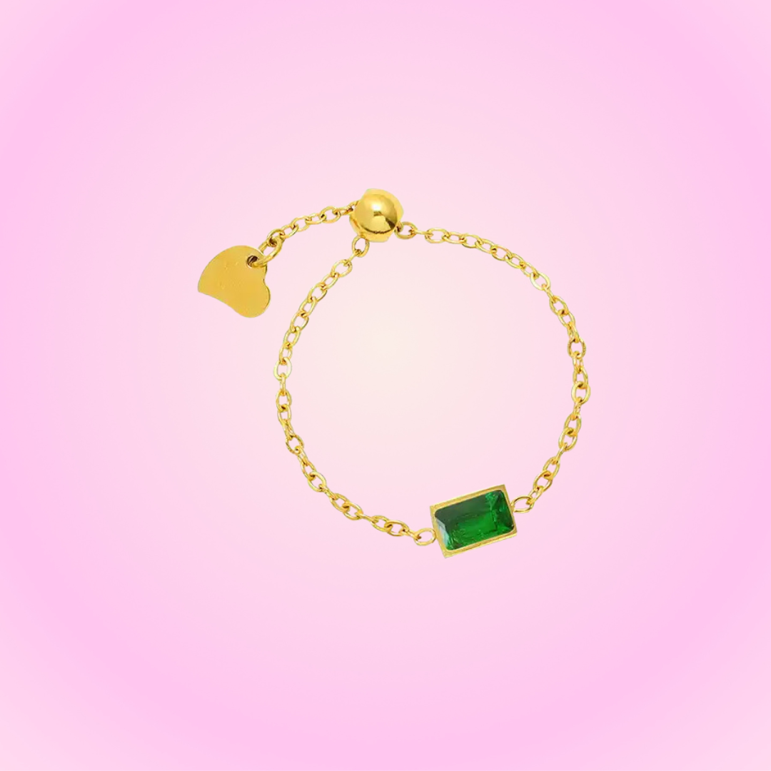 18k Chain Ring Emerald
