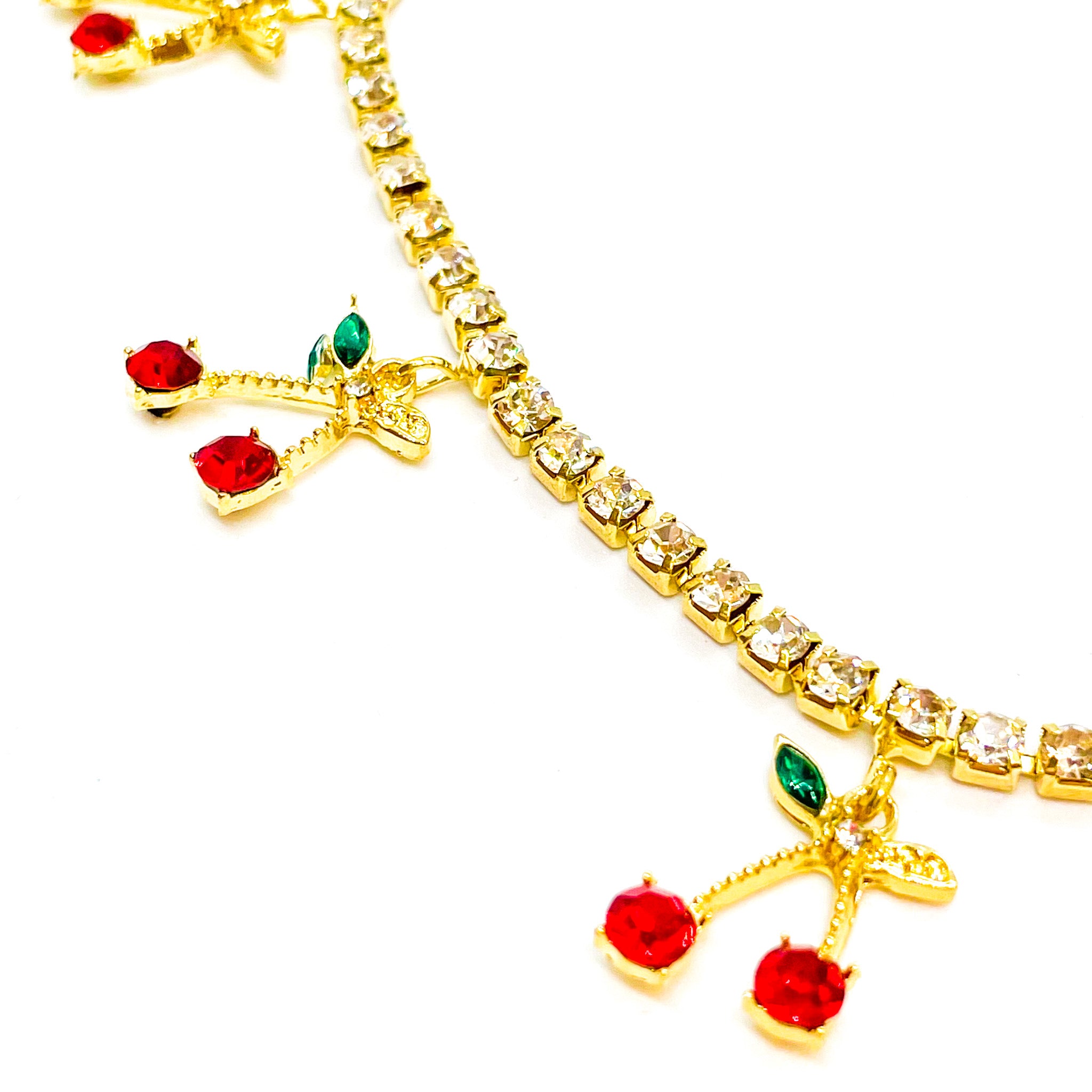 Cherry Iced Out Necklace Gold